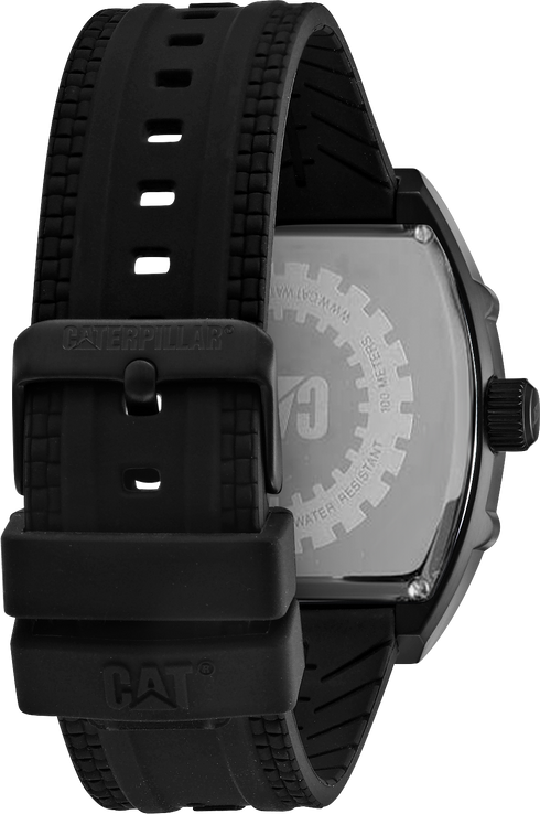 Reloj Barrell con esfera negra y amarilla y correa de silicona negra