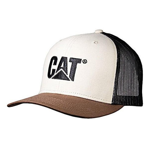 Trucker hat with Caterpillar logo on a white background