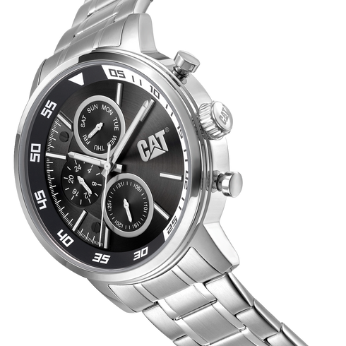 Reloj de vela con esfera negra y acero inoxidable con correa de acero inoxidable