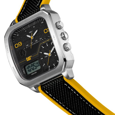 Reloj multiusos Retro D con esfera negra y amarilla y correa de silicona