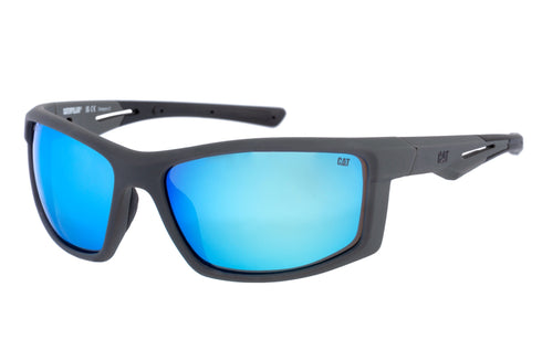 High Wrap Sunglasses Matte Grey w/Blue Mirror Lens