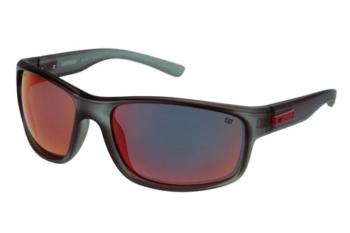 Metal Plaque Sunglasses Matte Grey w/Red Mirror Lens