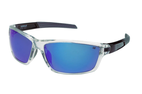 Gafas de sol deportivas elegantes transparentes brillantes con lente de espejo azul