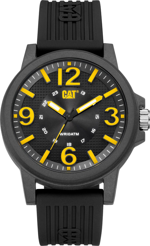 Reloj Groovy con esfera negra/amarilla de policarbonato y correa de silicona