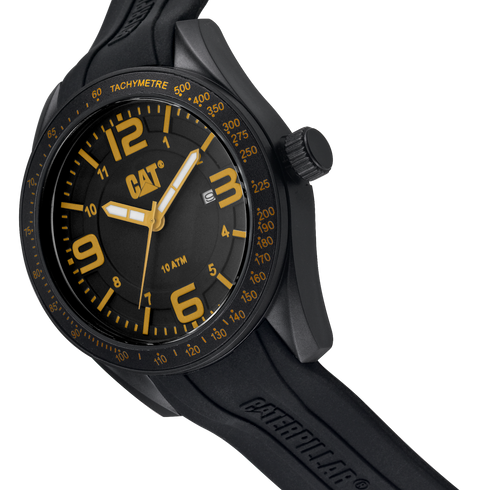 Reloj Oceania con esfera negra y amarilla y correa de silicona