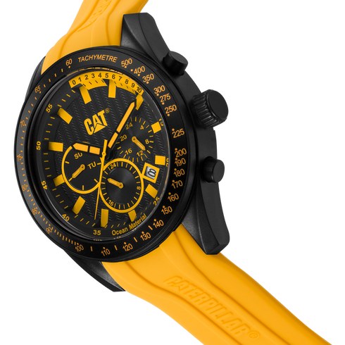 Oceania Multi Watch Black Dial w/Yellow Silicone Strap