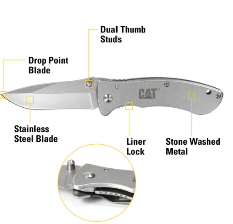 7" Drop Point Folding Knife Stainless Steel Handle