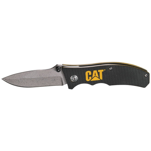 6" Drop Point Folding Knife Black Handle Yellow CAT