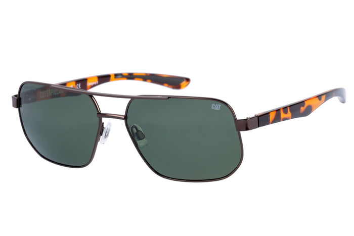 caterpillar Double Bridge Sunglasses Matte Brown w/Solid Green Lens