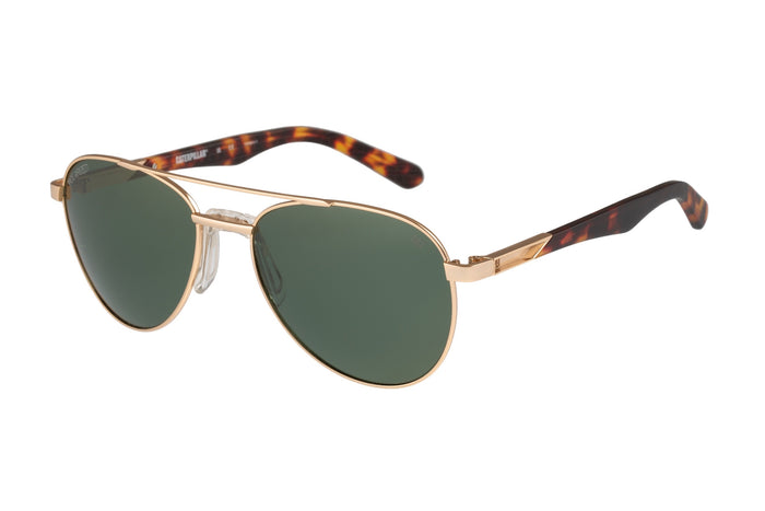 caterpillar Classic Aviator Sunglasses Matte Gold w/Vintage Green Lens
