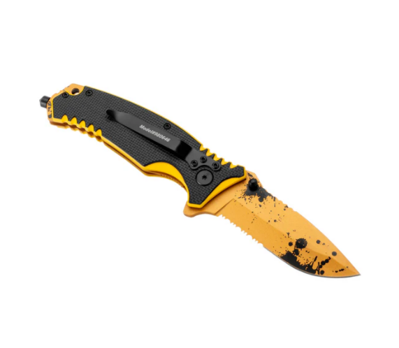 caterpillar 8 Inch Folding Pocket Knife with Glass Break Gift Box