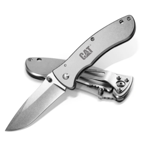 caterpillar 7" Drop Point Folding Knife Stainless Steel Handle