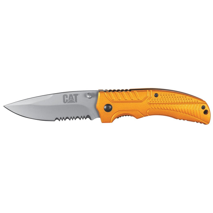 caterpillar 8" Drop Point Folding Knife Gold Anodized Aluminum Handle